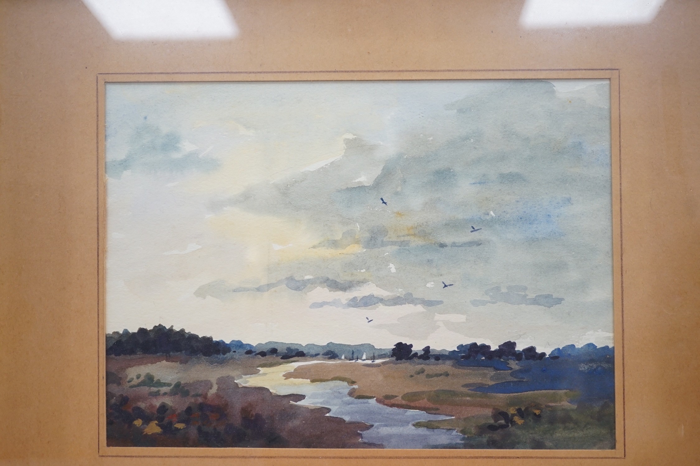 J. E..., pair of watercolours, Open landscapes, one indistinctly signed, 17.5 x 24cm